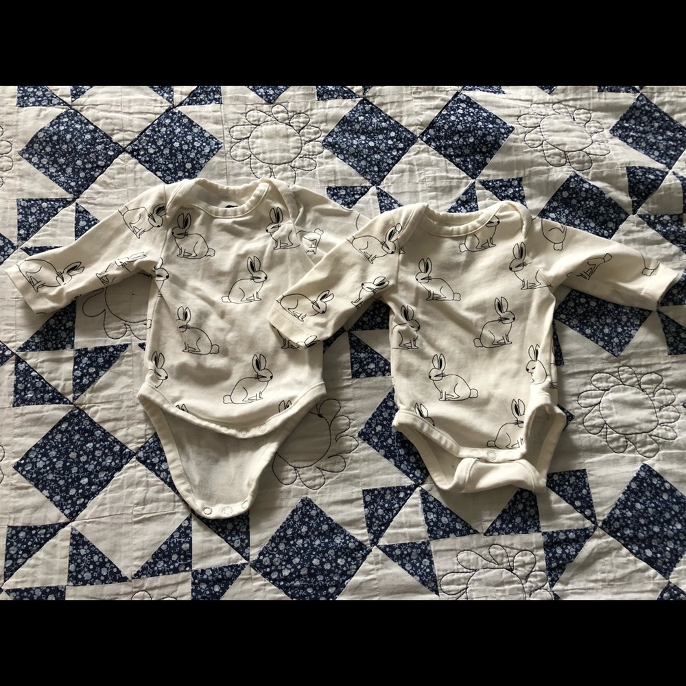 Set of two Monica + Andy preemie onesies